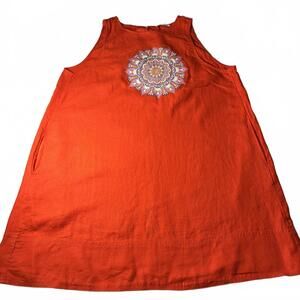 Madewell Orange Sleeveless Dress Mandala Print Linen Women's Size XL Pockets
